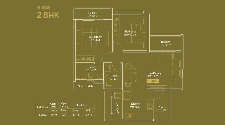 legacy-Milestone-Floor-Plan-B-Wing-2 BHK-708 Sqft